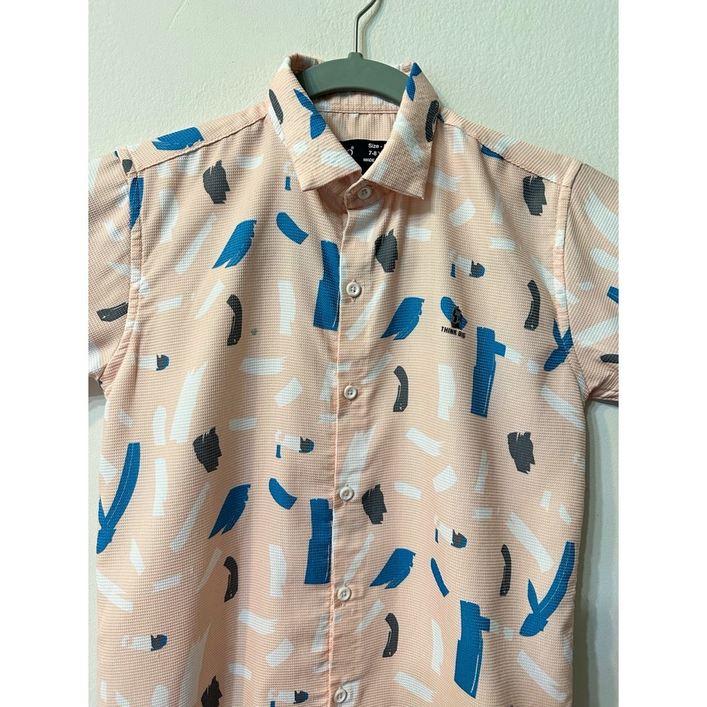 CAVIO Boys Button Down Shirt Size 8 7-8Y Abstract Brushstroke Textured Peach